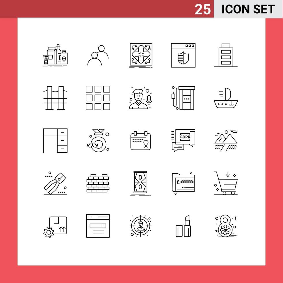 Modern Set of 25 Lines Pictograph of webpage secure basic browser matrix Editable Vector Design Elements