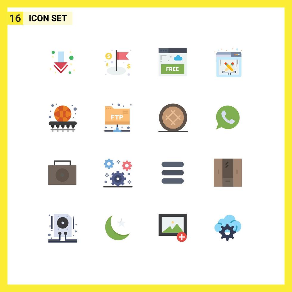 Universal Icon Symbols Group of 16 Modern Flat Colors of basketball ball free work design work Editable Pack of Creative Vector Design Elements