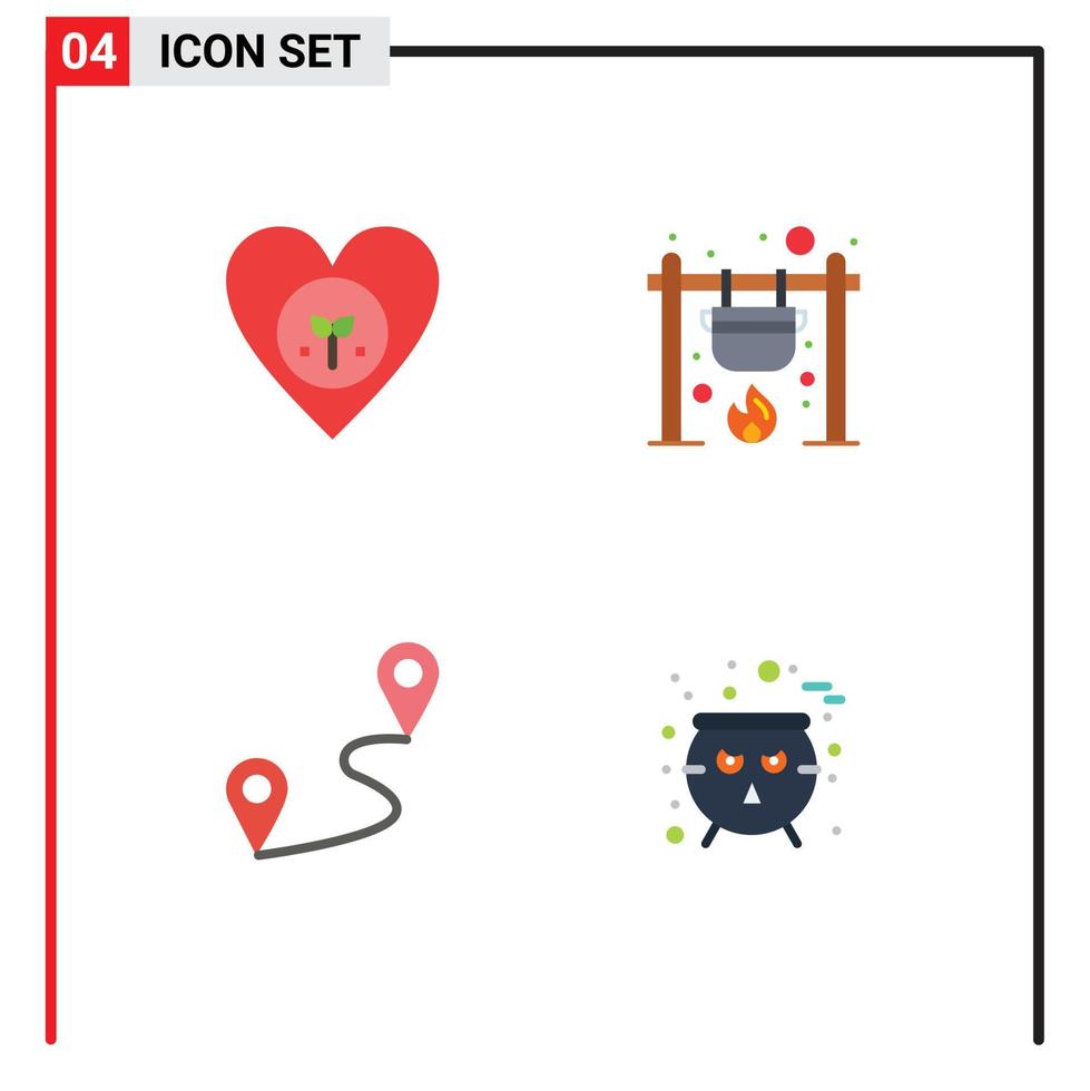 4 Creative Icons Modern Signs and Symbols of ecology fire heart campfire pin Editable Vector Design Elements