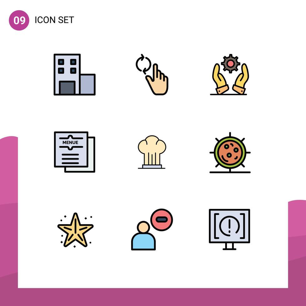 conjunto de 9 iconos de interfaz de usuario modernos signos de símbolos para menú de desarrollo de restaurante chef bebida elementos de diseño vectorial editables vector