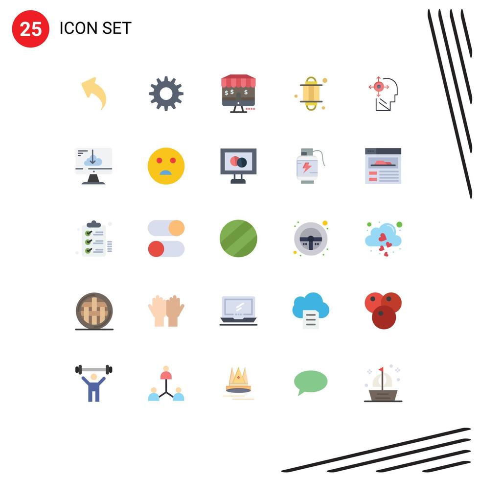 25 Thematic Vector Flat Colors and Editable Symbols of head transform marketing mind light Editable Vector Design Elements