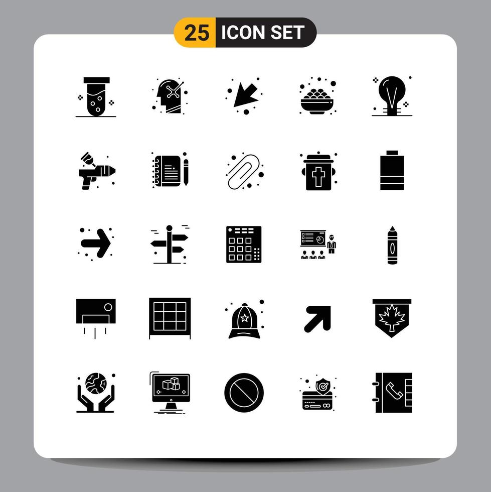 25 Solid Glyph concept for Websites Mobile and Apps creativity bulb arrow sweet grocery Editable Vector Design Elements