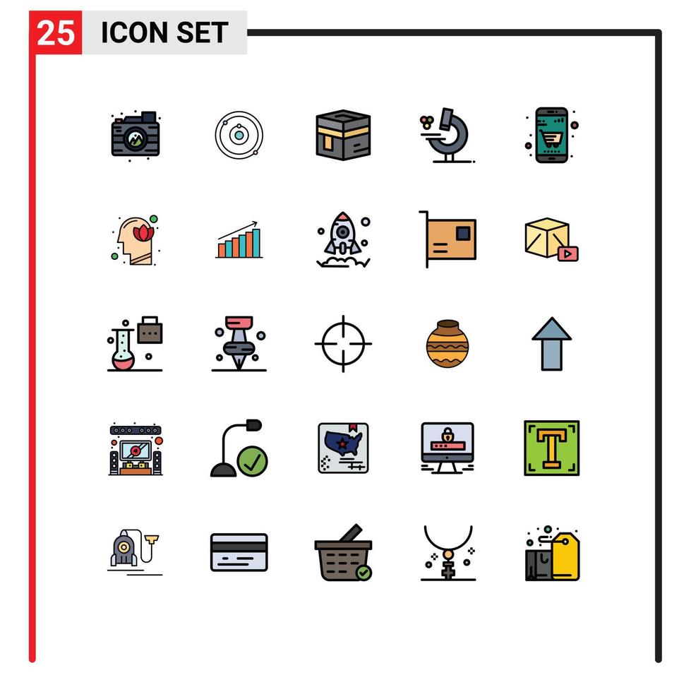 Modern Set of 25 Filled line Flat Colors and symbols such as business science hajj microscope meccah Editable Vector Design Elements