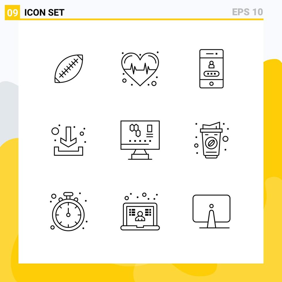 Pack of 9 creative Outlines of biology arrow heart download password Editable Vector Design Elements