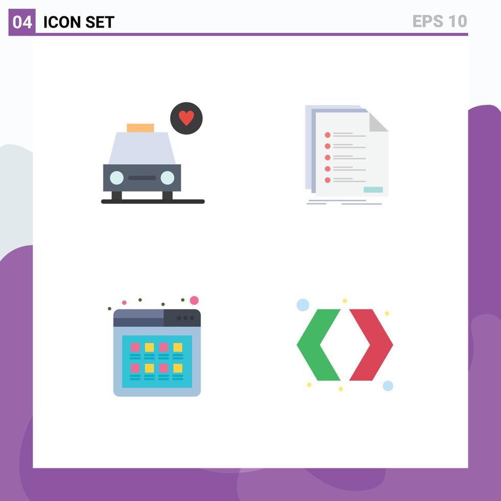 Modern Set of 4 Flat Icons and symbols such as car online check listing purchase Editable Vector Design Elements