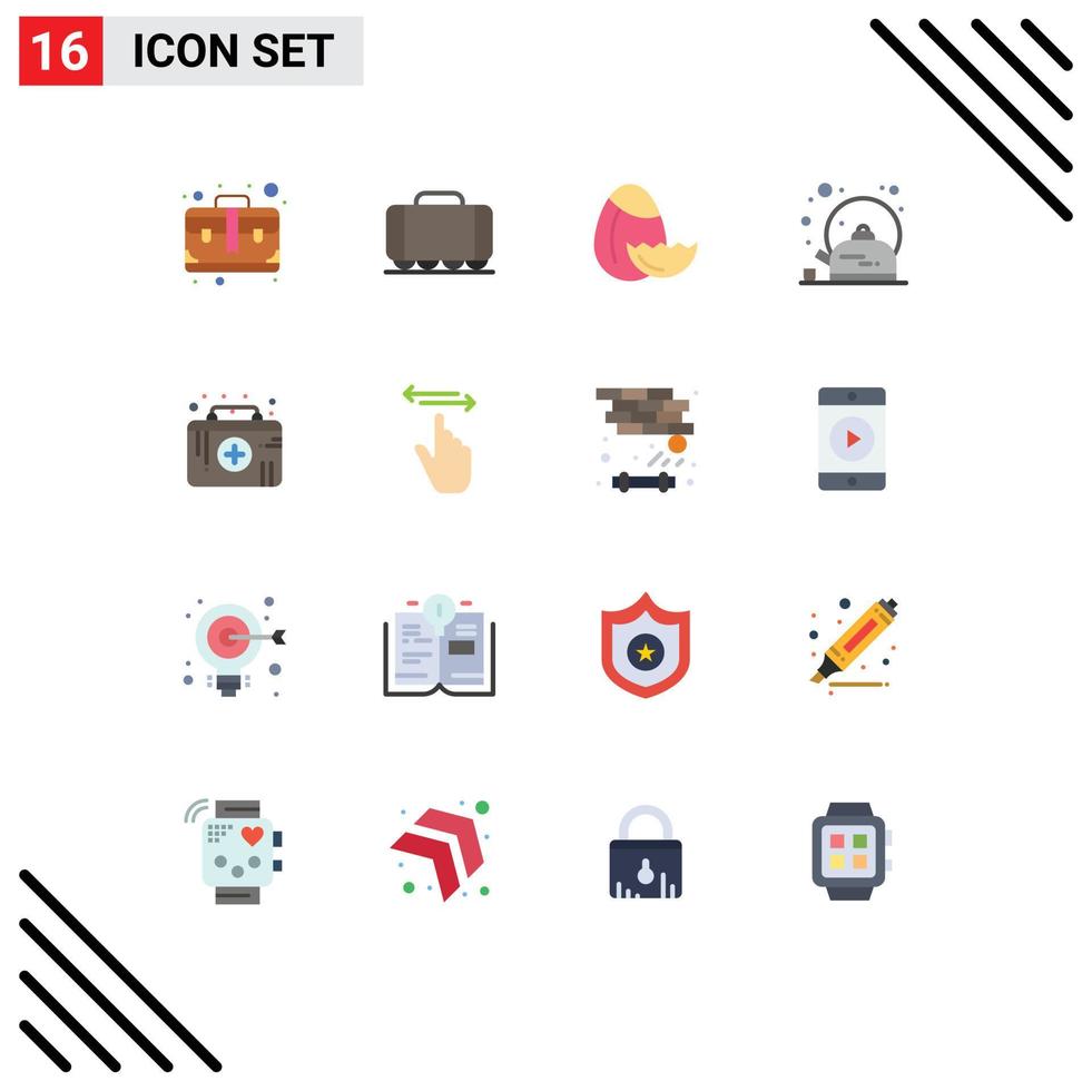 User Interface Pack of 16 Basic Flat Colors of medical emergency healthcare nature first aid kit tea Editable Pack of Creative Vector Design Elements