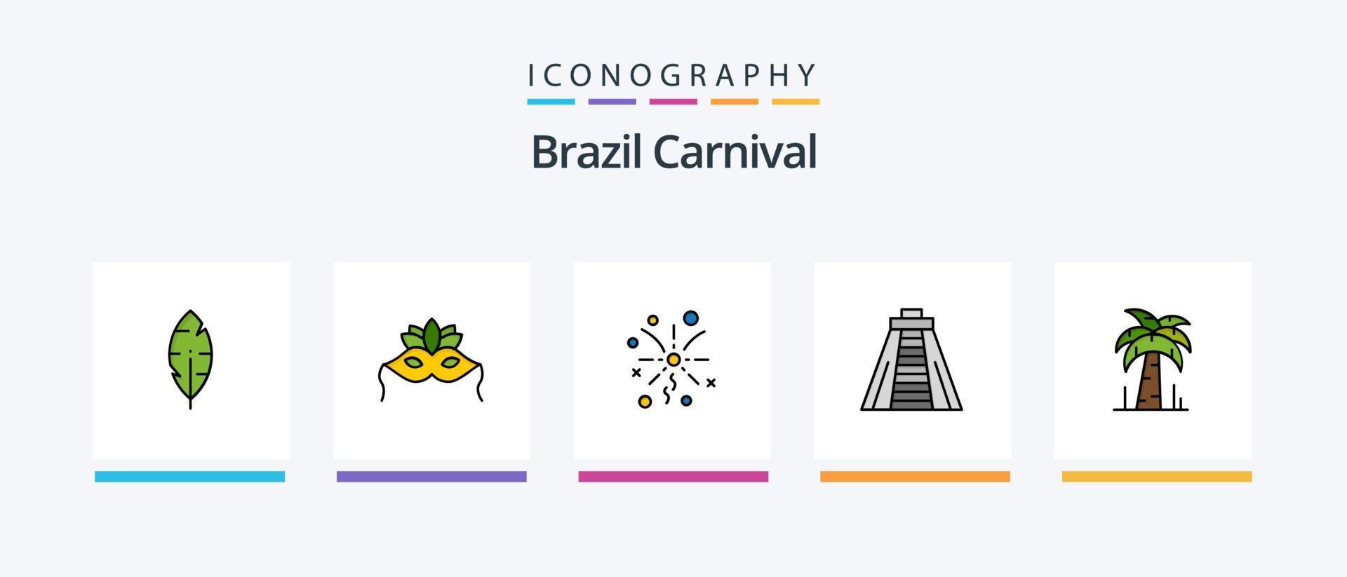 la línea de carnaval de brasil llenó el paquete de 5 íconos, incluido brasil. mapa. bandera. Brasil. carnaval. diseño de iconos creativos vector