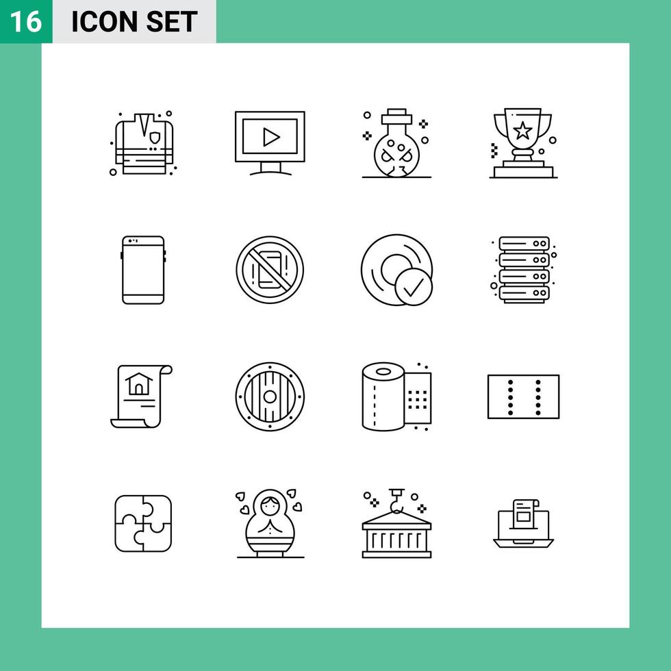 Stock Vector Icon Pack of 16 Line Signs and Symbols for smart phone trophy magic prize award Editable Vector Design Elements