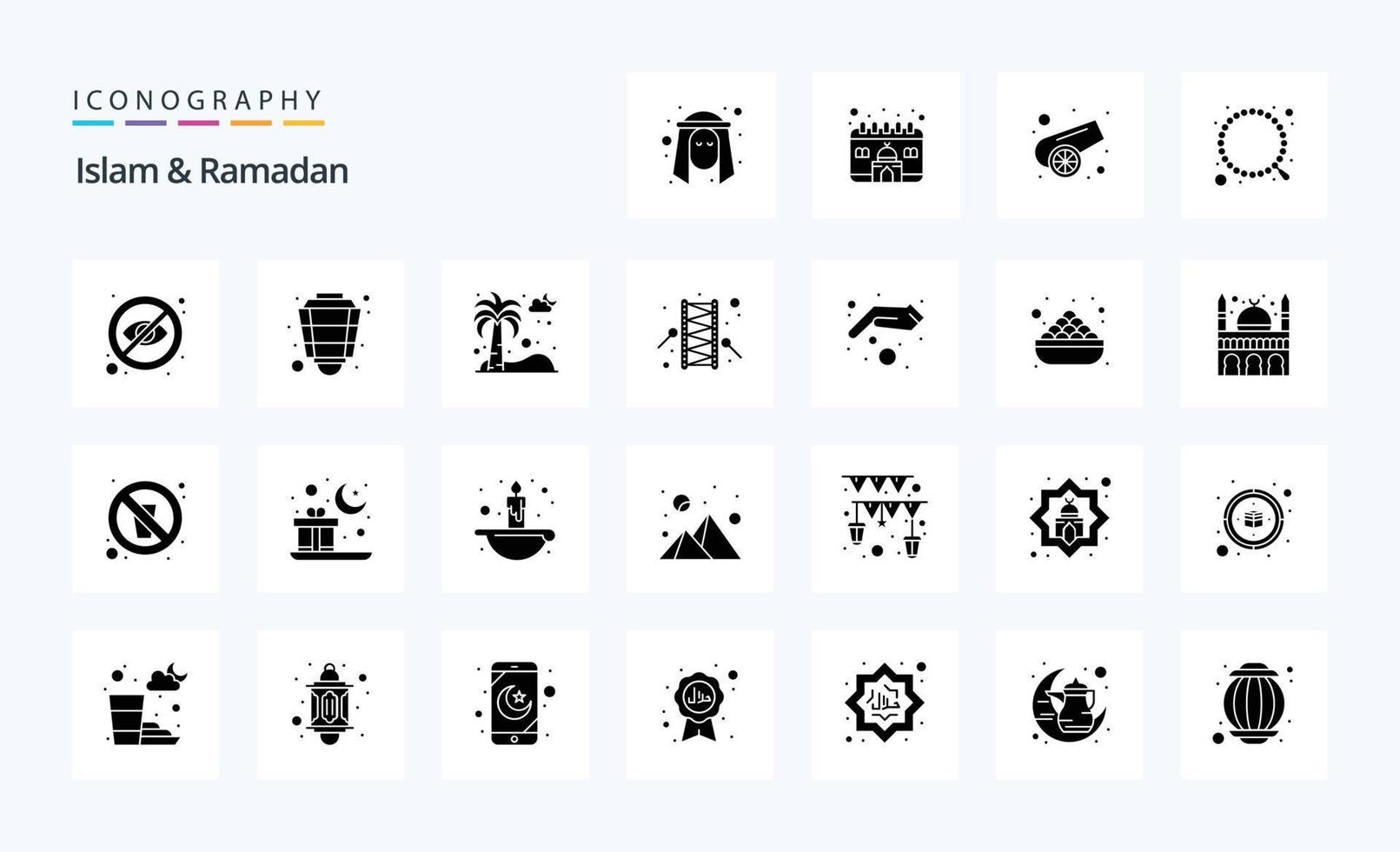 25 paquete de iconos de glifos sólidos de islam y ramadán vector