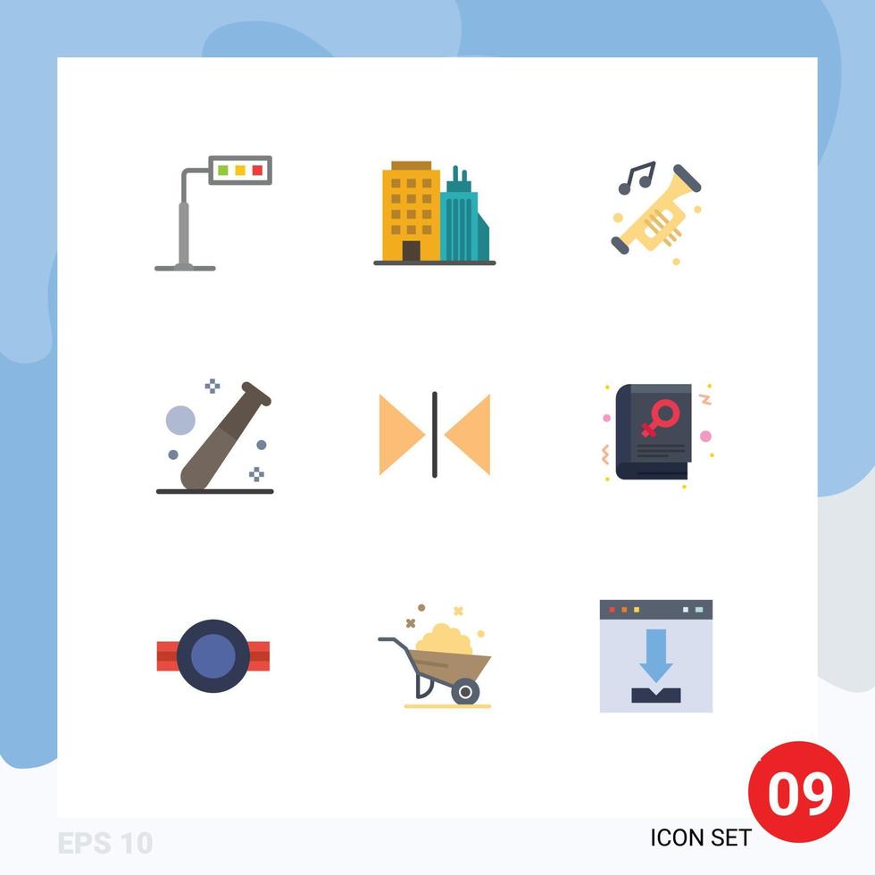 Modern Set of 9 Flat Colors Pictograph of healthcare game accessories baseball trumpet Editable Vector Design Elements