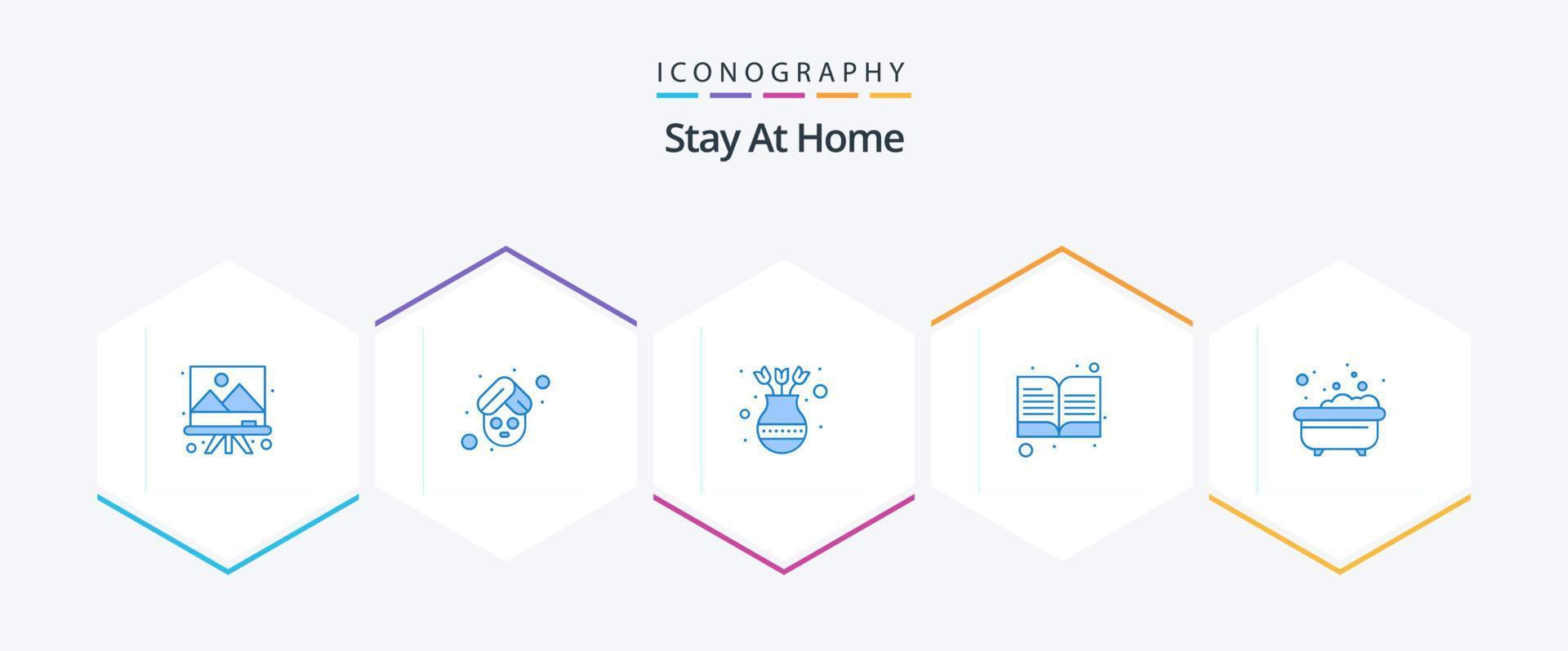 Stay At Home 25 Blue icon pack including open book. note book. decoration. book. home vector