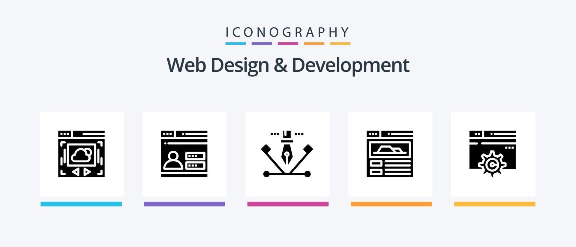 Web Design And Development Glyph 5 Icon Pack Including web page. design . pen tool. designing. Creative Icons Design vector