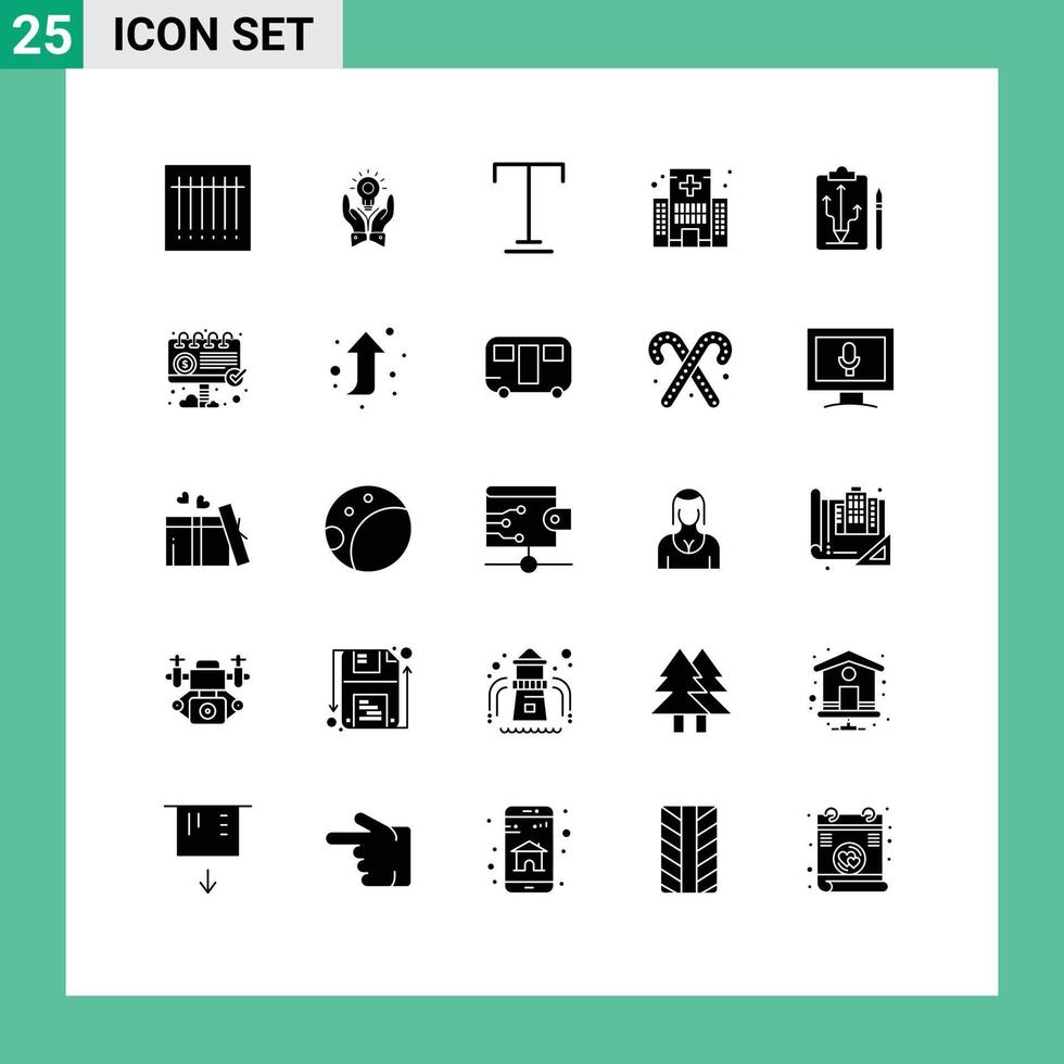 Group of 25 Solid Glyphs Signs and Symbols for head hospital marketing health building Editable Vector Design Elements