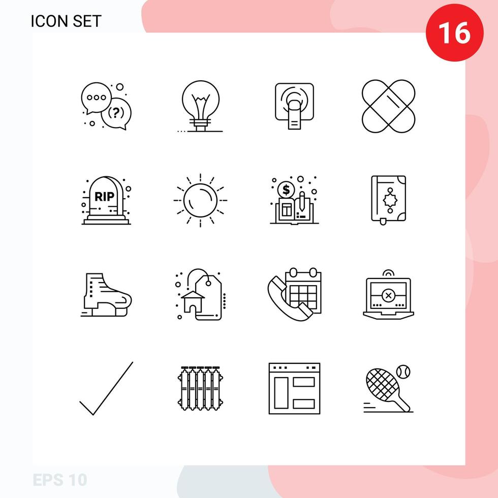 Stock Vector Icon Pack of 16 Line Signs and Symbols for sun rip finger halloween patch Editable Vector Design Elements