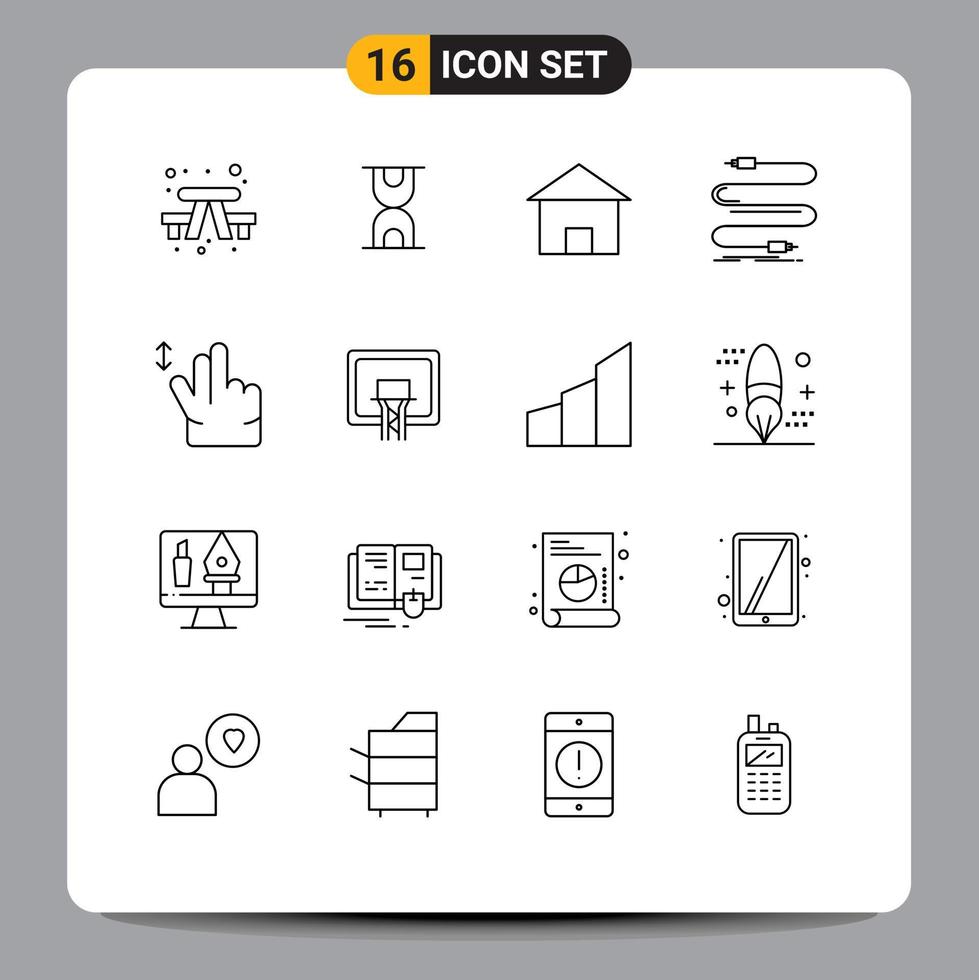 Universal Icon Symbols Group of 16 Modern Outlines of gesture sound cottage villa cord audio Editable Vector Design Elements