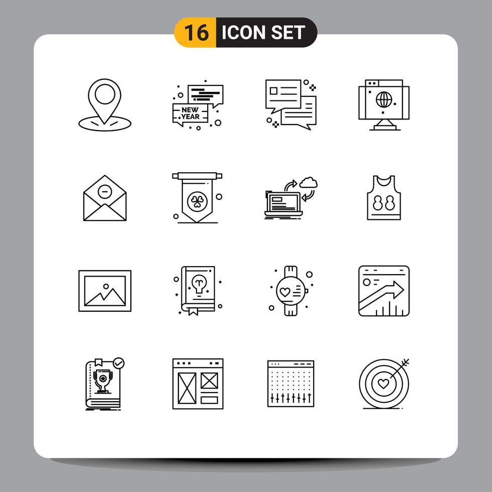 Set of 16 Modern UI Icons Symbols Signs for mail delete dialog communication network Editable Vector Design Elements