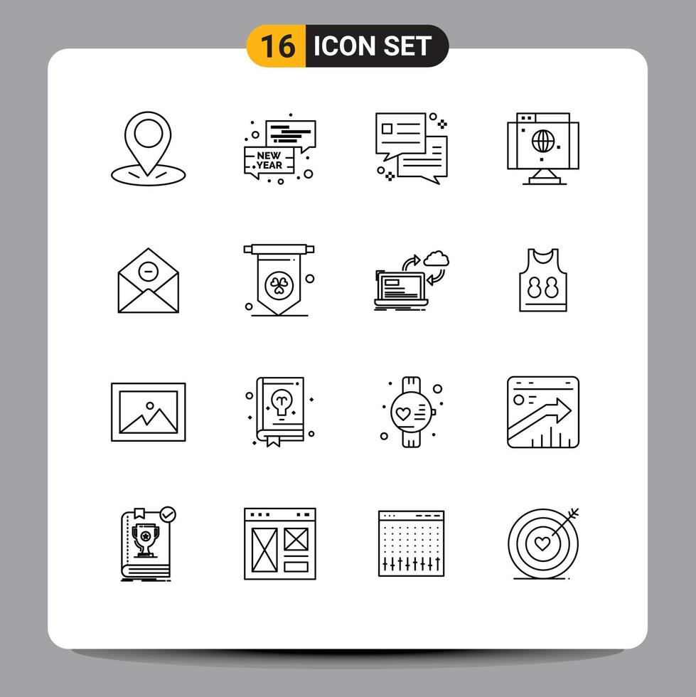 conjunto de 16 iconos de interfaz de usuario modernos signos de símbolos para elementos de diseño de vector editables de red de comunicación de diálogo de eliminación de correo