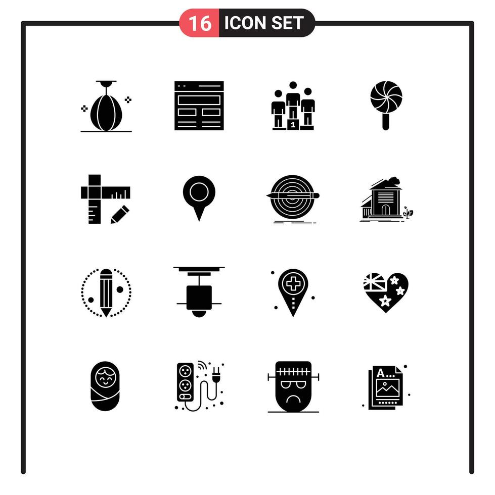 Universal Icon Symbols Group of 16 Modern Solid Glyphs of lollipop festival interface christmas podium Editable Vector Design Elements