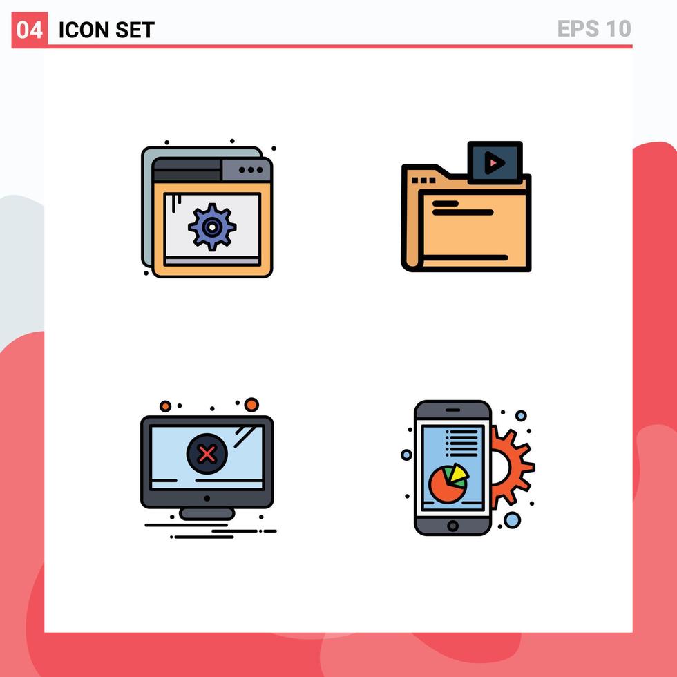 Universal Icon Symbols Group of 4 Modern Filledline Flat Colors of help error setting video warning Editable Vector Design Elements