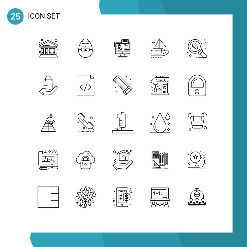 Modern Set of 25 Lines Pictograph of transport boat egg online dialog Editable Vector Design Elements