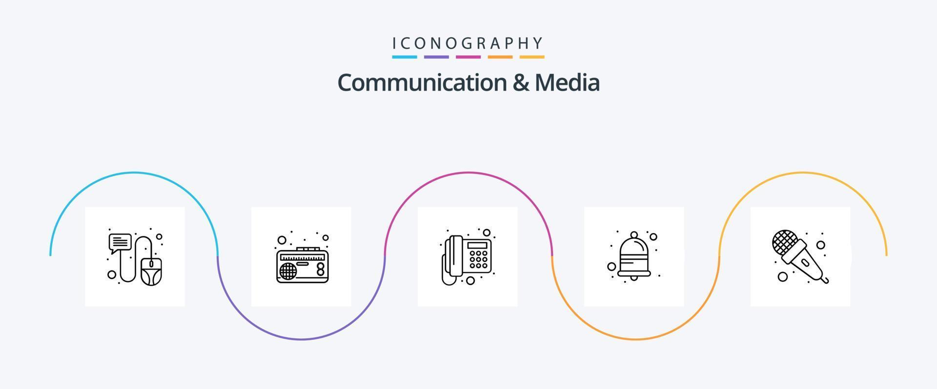 Communication And Media Line 5 Icon Pack Including mic. notify. audio. notification. telephone vector