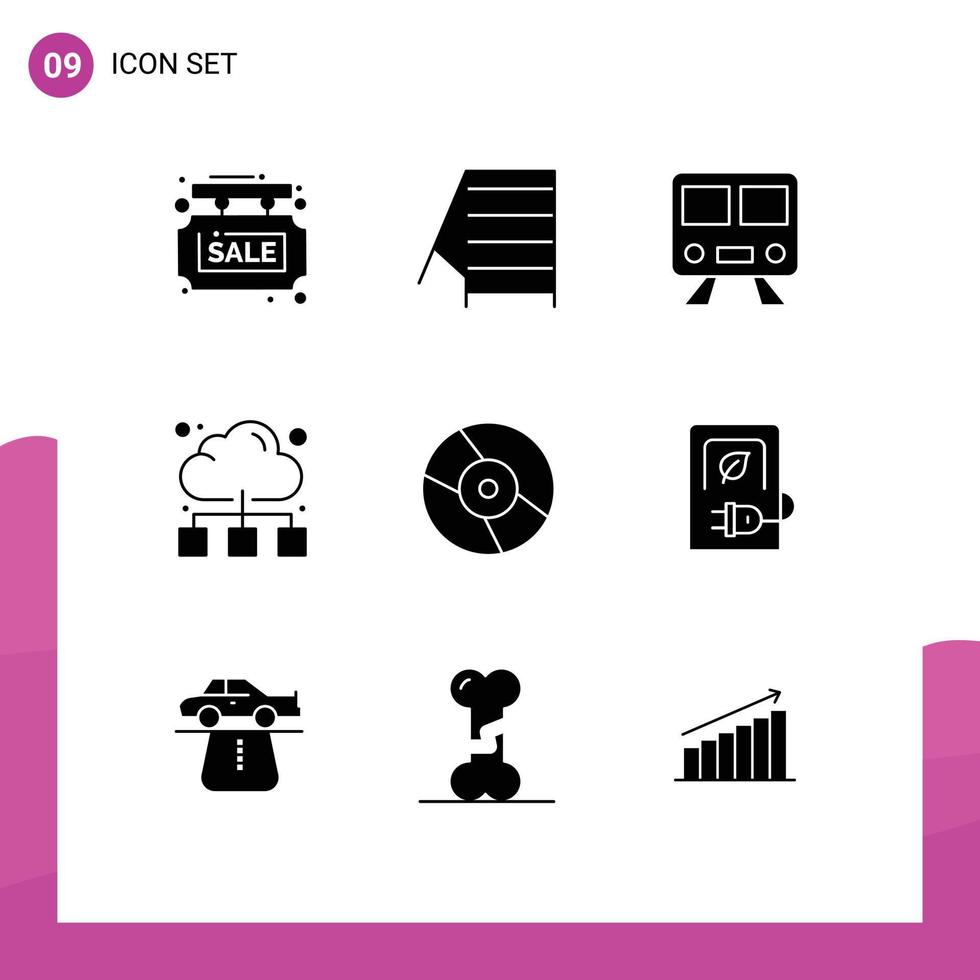 conjunto de glifos sólidos de interfaz móvil de 9 pictogramas de mapas de internet de dvd en línea elementos de diseño vectorial editables en la nube vector