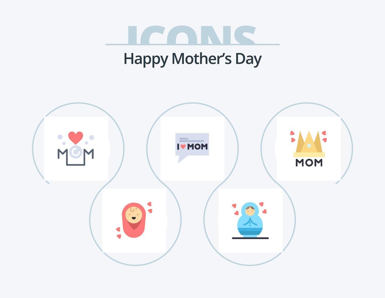 Happy Mothers Day Flat Icon Pack 5 Icon Design. . woman. message. mother. love vector