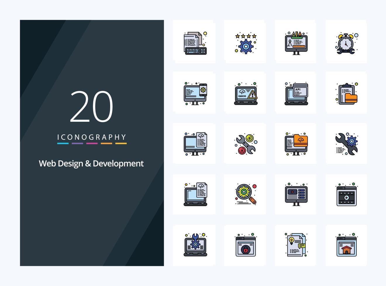 20 Web Design And Development line Filled icon for presentation vector