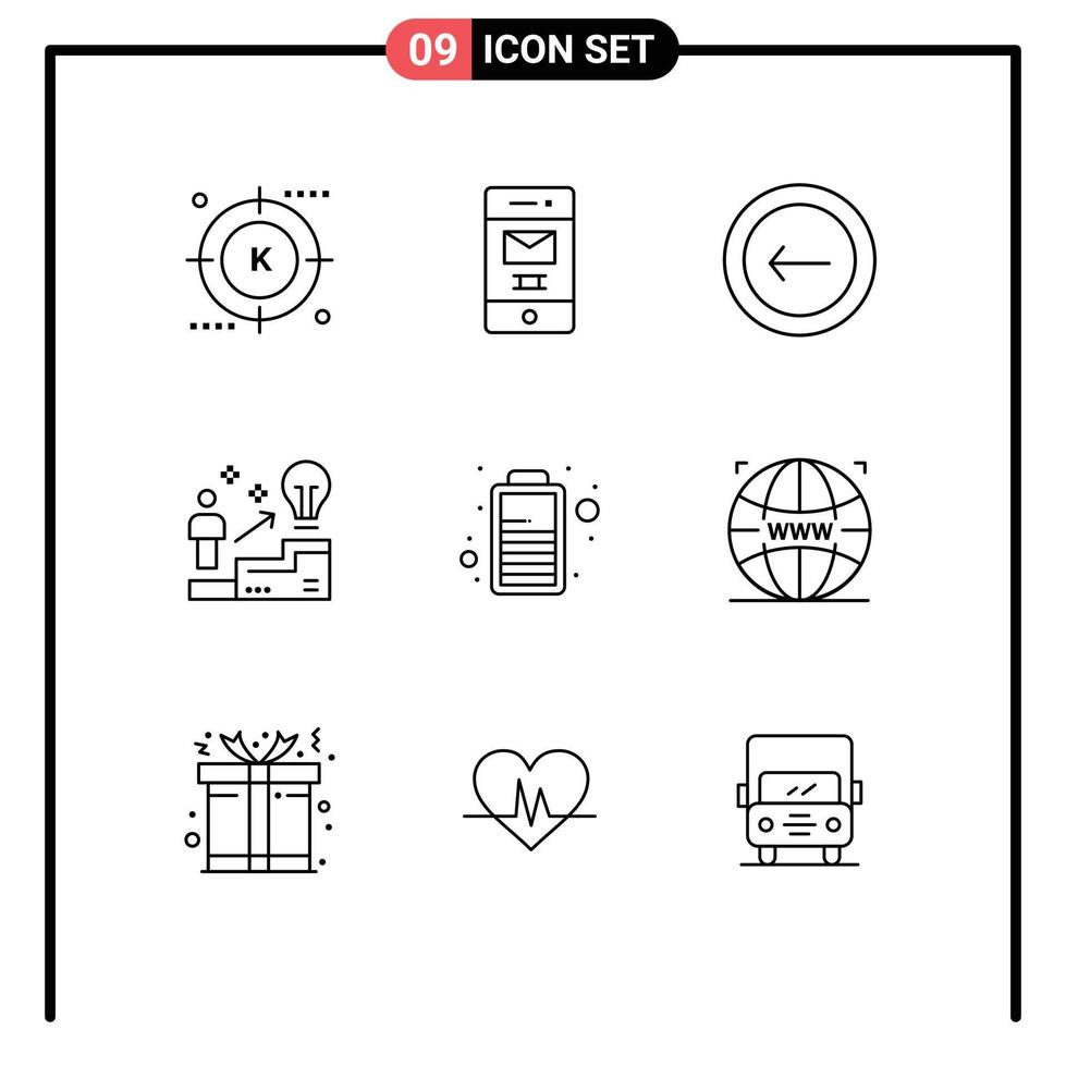 Set of 9 Vector Outlines on Grid for solution user recycle success interface Editable Vector Design Elements