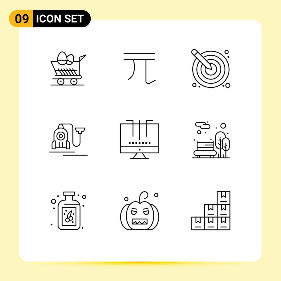 Universal Icon Symbols Group of 9 Modern Outlines of cable machine new vacuum creativity Editable Vector Design Elements