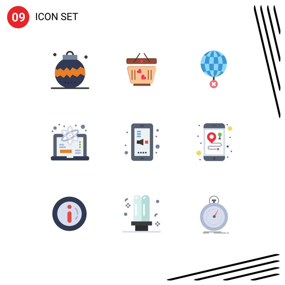 Mobile Interface Flat Color Set of 9 Pictograms of science degree wedding computer internet Editable Vector Design Elements