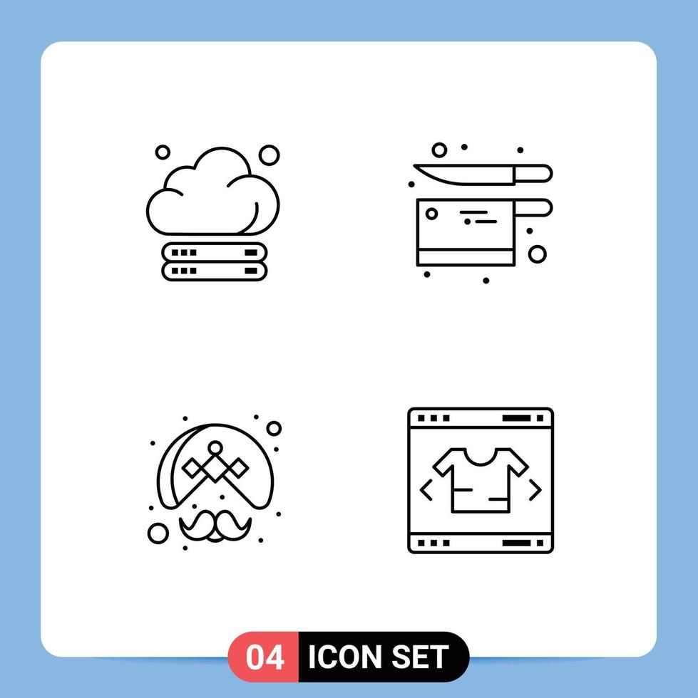 Modern Set of 4 Filledline Flat Colors Pictograph of cloud man technology utensil turban Editable Vector Design Elements