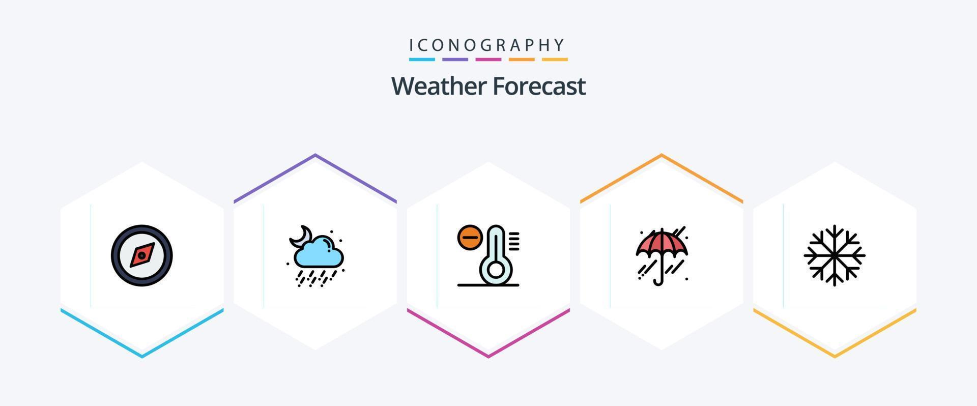 paquete de iconos de 25 líneas completas del tiempo que incluye . copos de nieve. disminuir. nieve. lluvia vector