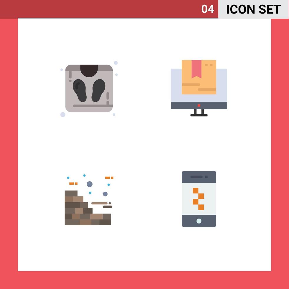 Mobile Interface Flat Icon Set of 4 Pictograms of bathroom scale construction commerce shop application Editable Vector Design Elements