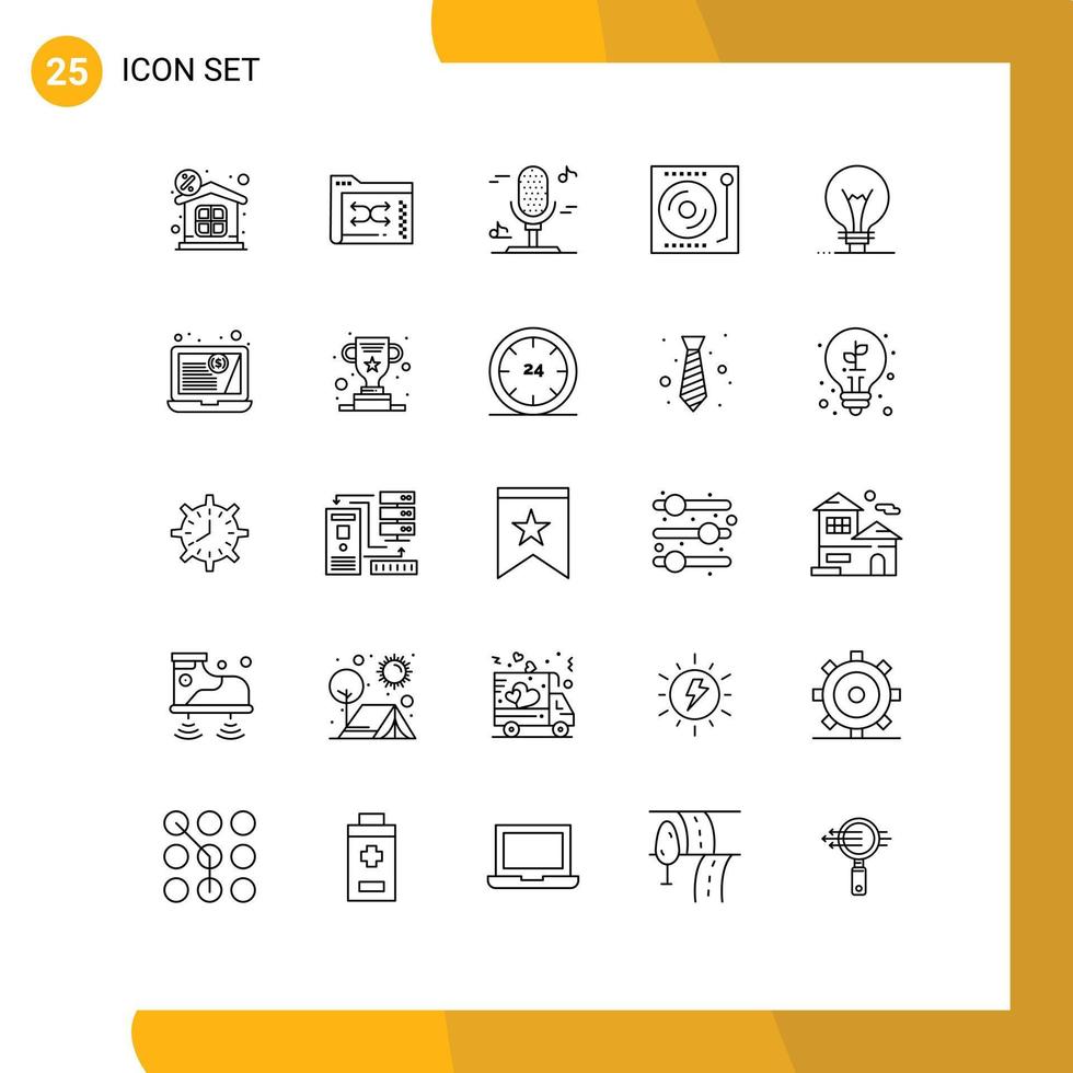 Universal Icon Symbols Group of 25 Modern Lines of idea turntable management music devices Editable Vector Design Elements