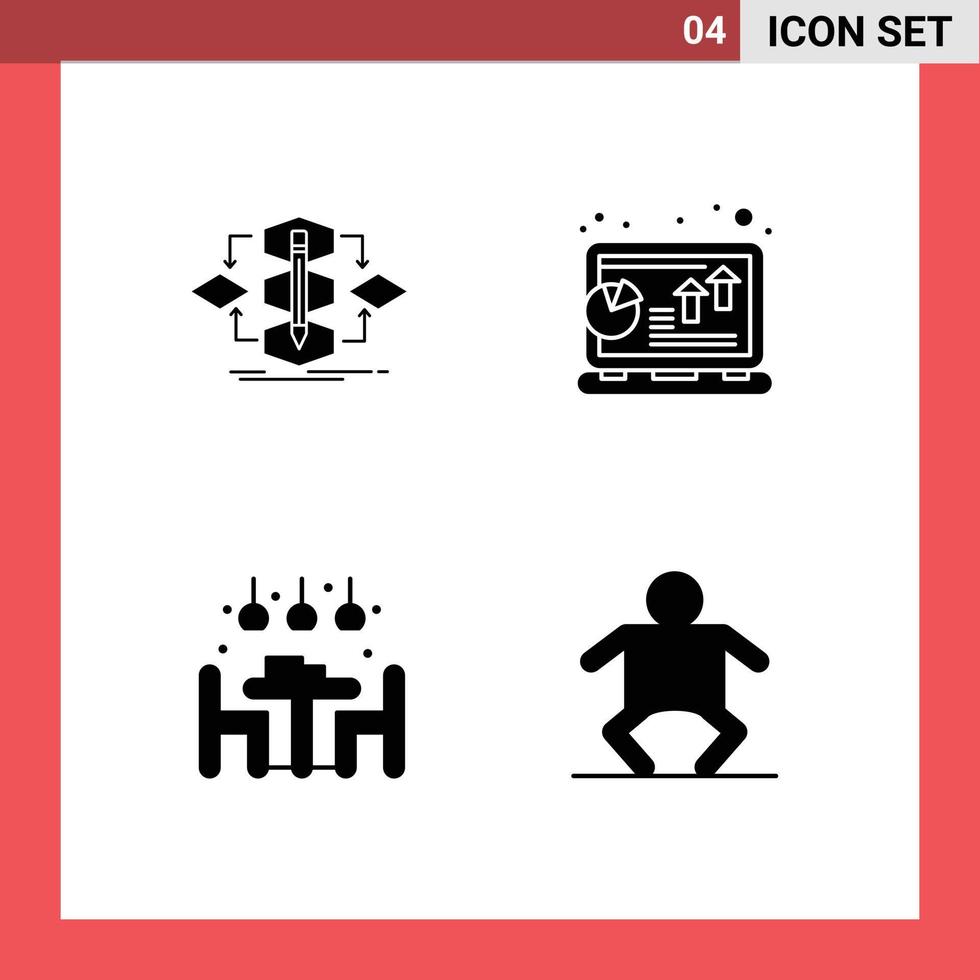 Group of 4 Modern Solid Glyphs Set for algorithm profit model chart living Editable Vector Design Elements