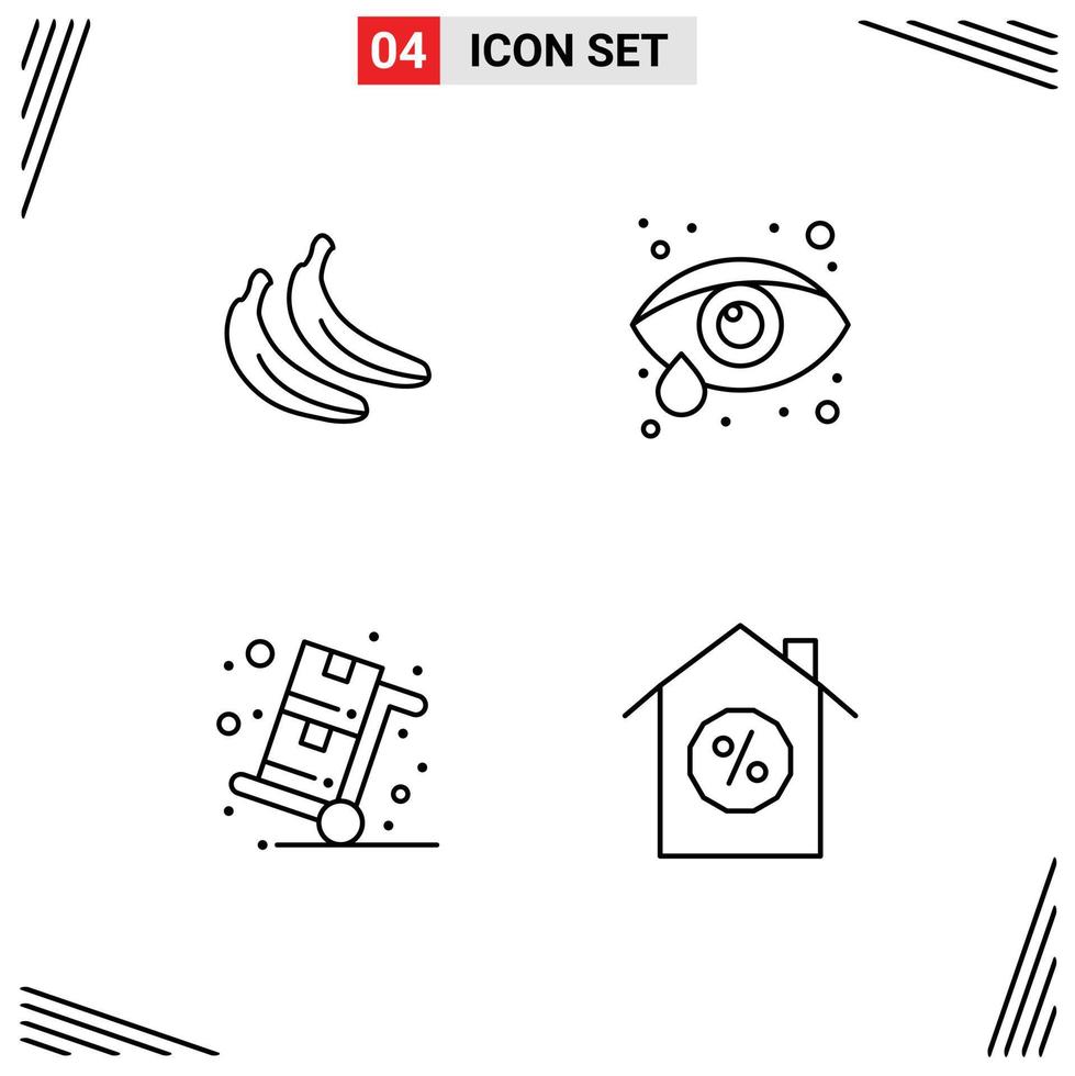 Modern Set of 4 Filledline Flat Colors Pictograph of banana shopping eye care cyber monday house Editable Vector Design Elements