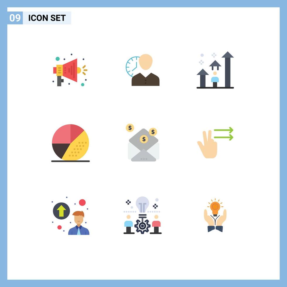 9 Thematic Vector Flat Colors and Editable Symbols of media career time progress success Editable Vector Design Elements