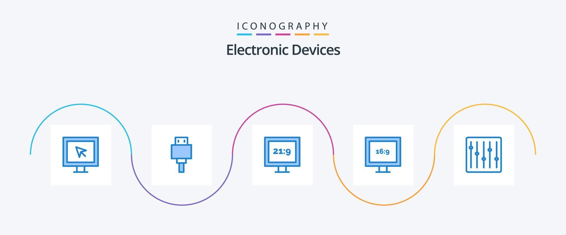 paquete de iconos azul 5 de dispositivos que incluye música. dispositivos. relación de aspecto control S. mostrar vector