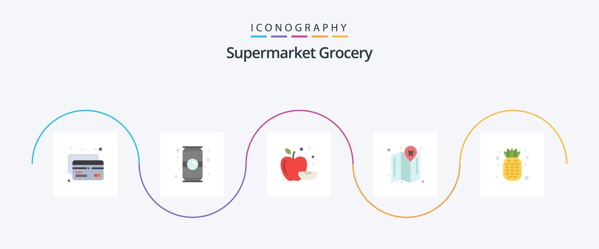 paquete de iconos de 5 planos de comestibles que incluye. fruta. manzana. alimento. ubicación vector