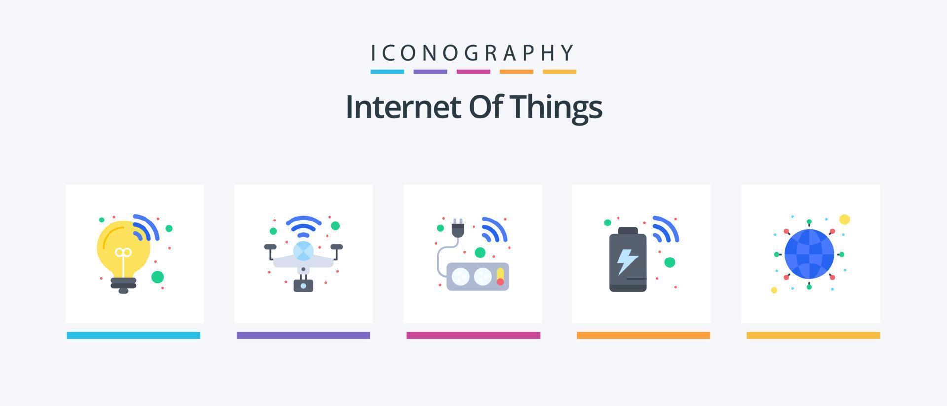 Internet Of Things Flat 5 Icon Pack Including internet. internet. smart. connection. charge. Creative Icons Design vector