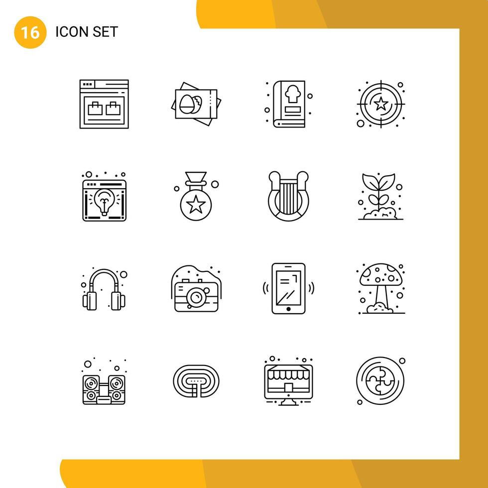 Pack of 16 Modern Outlines Signs and Symbols for Web Print Media such as browser star card service kitchen Editable Vector Design Elements