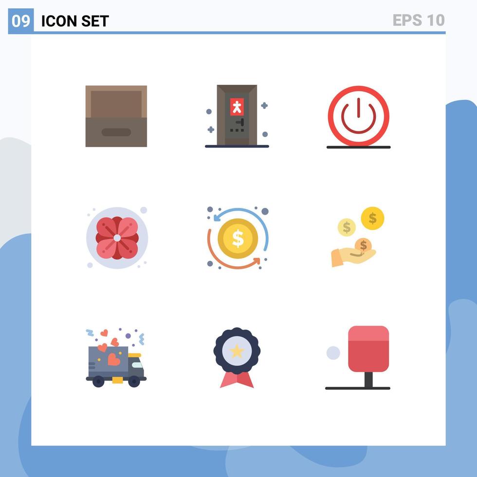 Modern Set of 9 Flat Colors Pictograph of money dollar on arrow sauna Editable Vector Design Elements