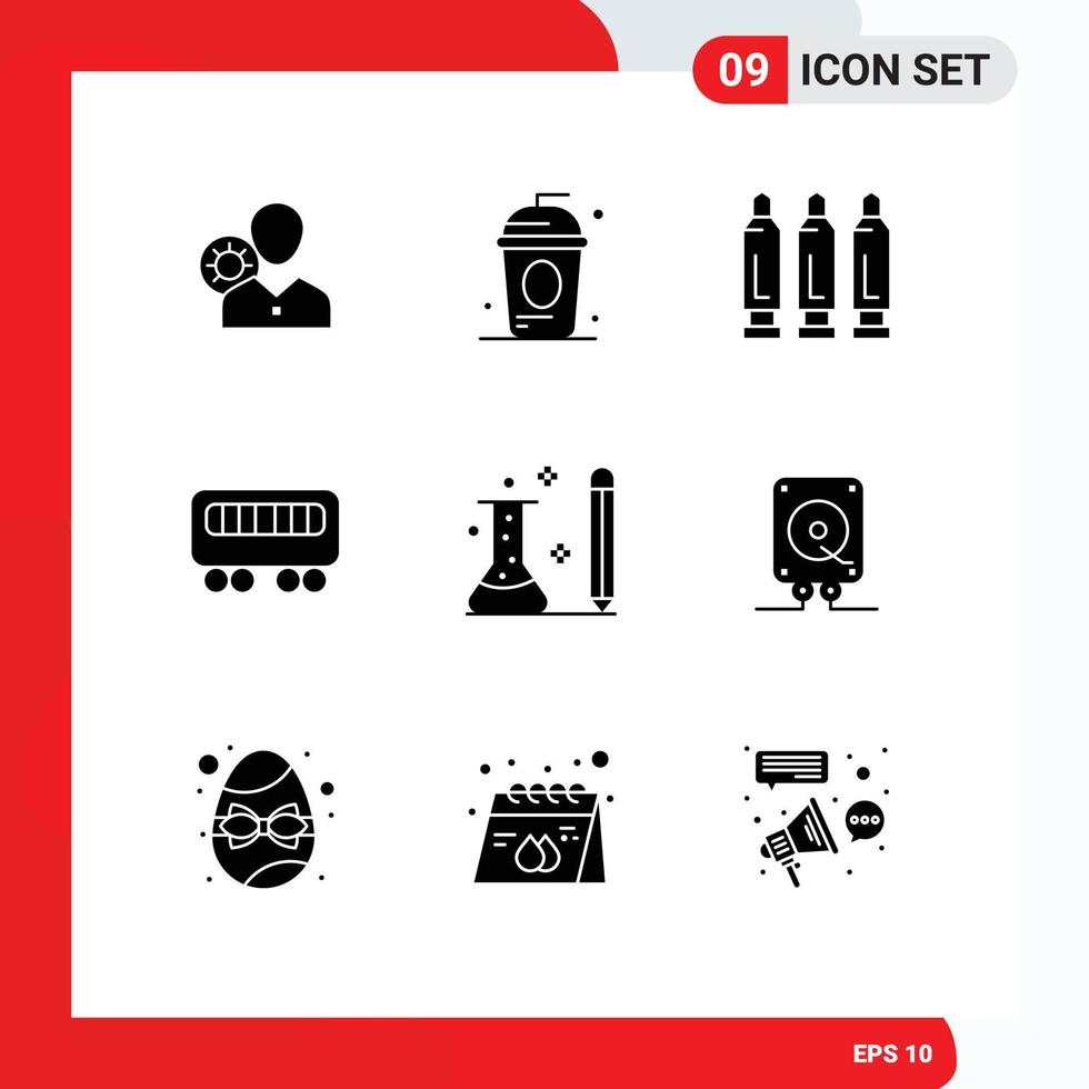 Modern Set of 9 Solid Glyphs Pictograph of railway weapon cole shoot bullet Editable Vector Design Elements