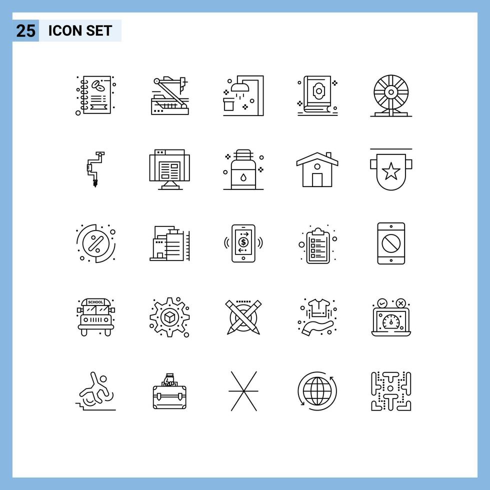 Modern Set of 25 Lines and symbols such as islam holy robotics book sport Editable Vector Design Elements