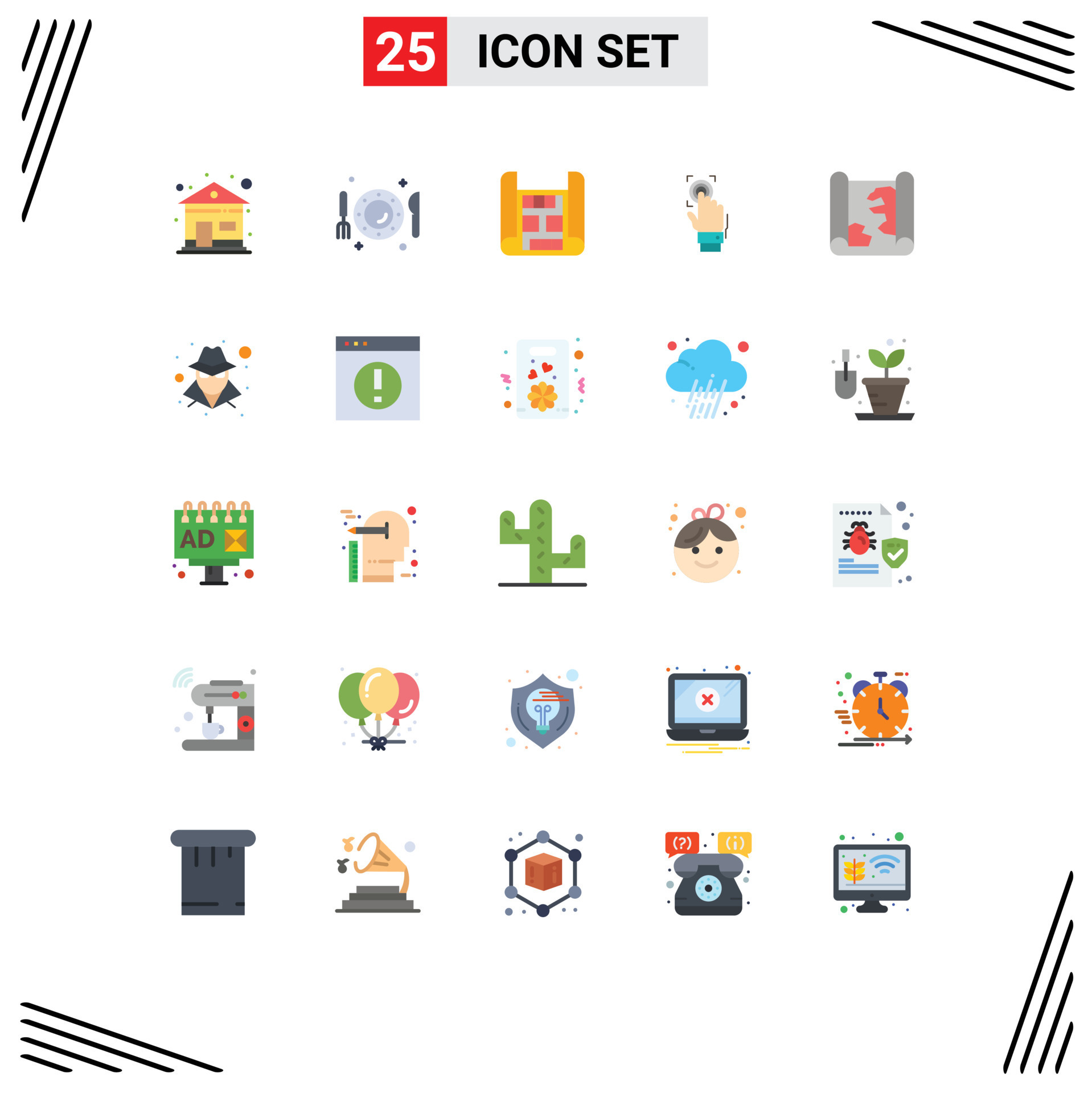 conjunto de 25 colores planos vectoriales - Set Of 25 Flat Colors On Grid For Location Scanner Map Scan Identity Editable Design Elements Free Vector