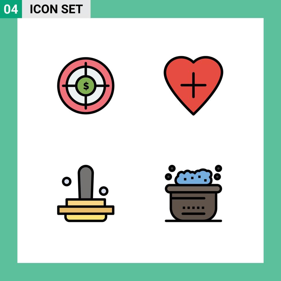 Set of 4 Vector Filledline Flat Colors on Grid for audience finance marketing heart shape stamp Editable Vector Design Elements