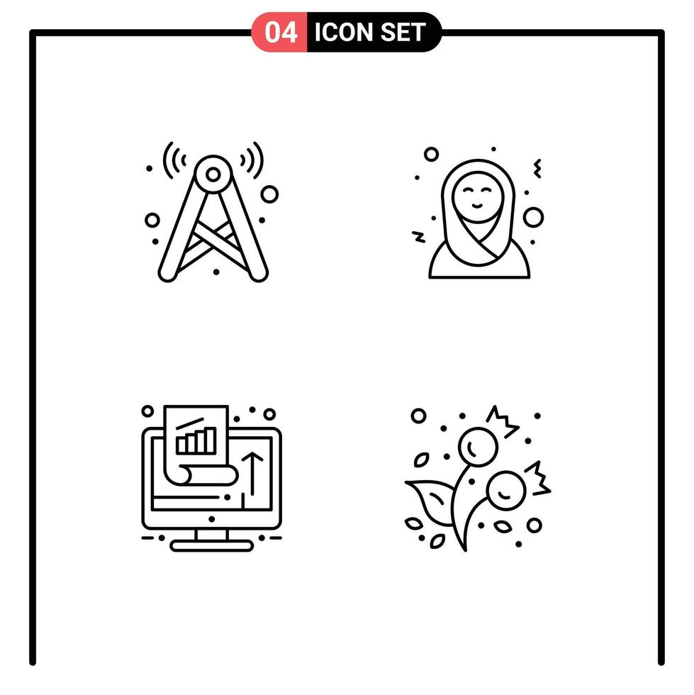 Pictogram Set of 4 Simple Filledline Flat Colors of tower growth network arabic performance Editable Vector Design Elements