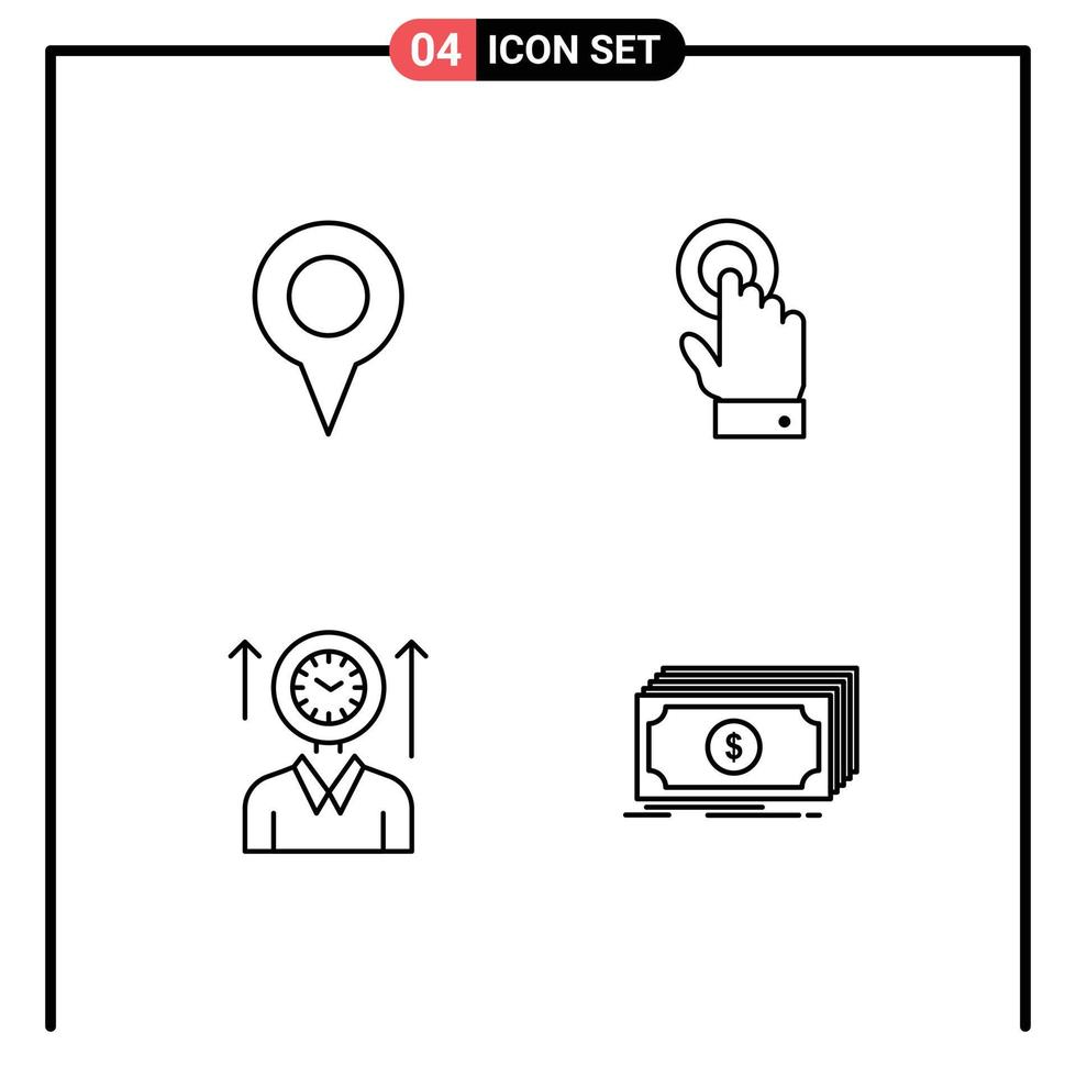 Concepto de 4 líneas para sitios web móviles y aplicaciones interfaz de pin de gestión de ubicación geográfica hasta elementos de diseño vectorial editables vector