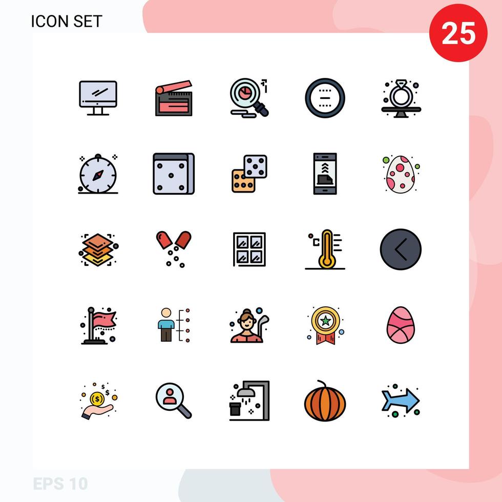 Filled line Flat Color Pack of 25 Universal Symbols of minus delete clapper circle markiting Editable Vector Design Elements